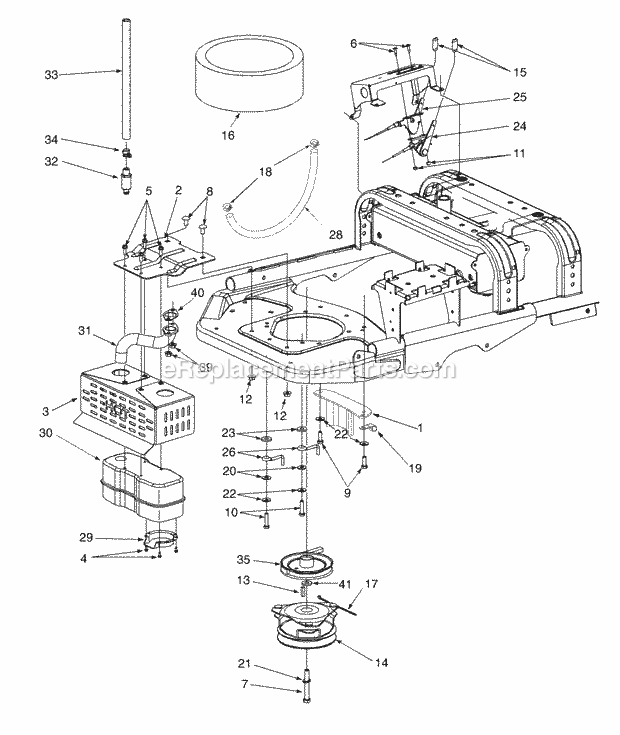 Engine Mounting, Muffler, Controls & Pto Clut 1 Diagram and Parts List for Z42 53AC305G100 Cub Cadet Lawn Mower